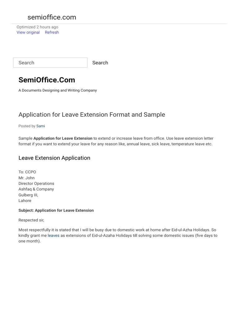 Application for Leave Extension Format and Sample Cyberspace