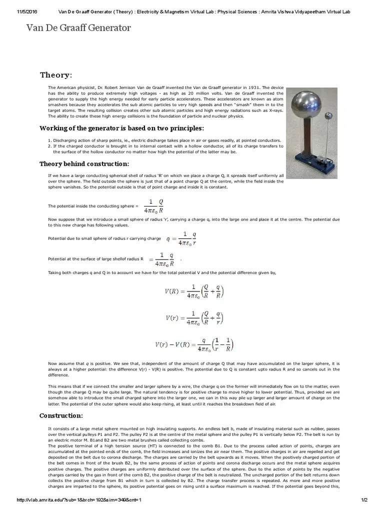 Van de Graaff Generator (Theory) Electricity & Virtual Lab