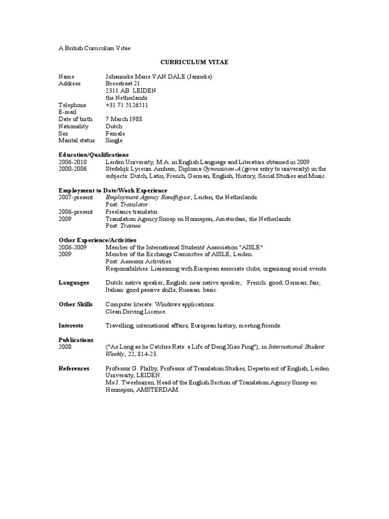 British CV Example