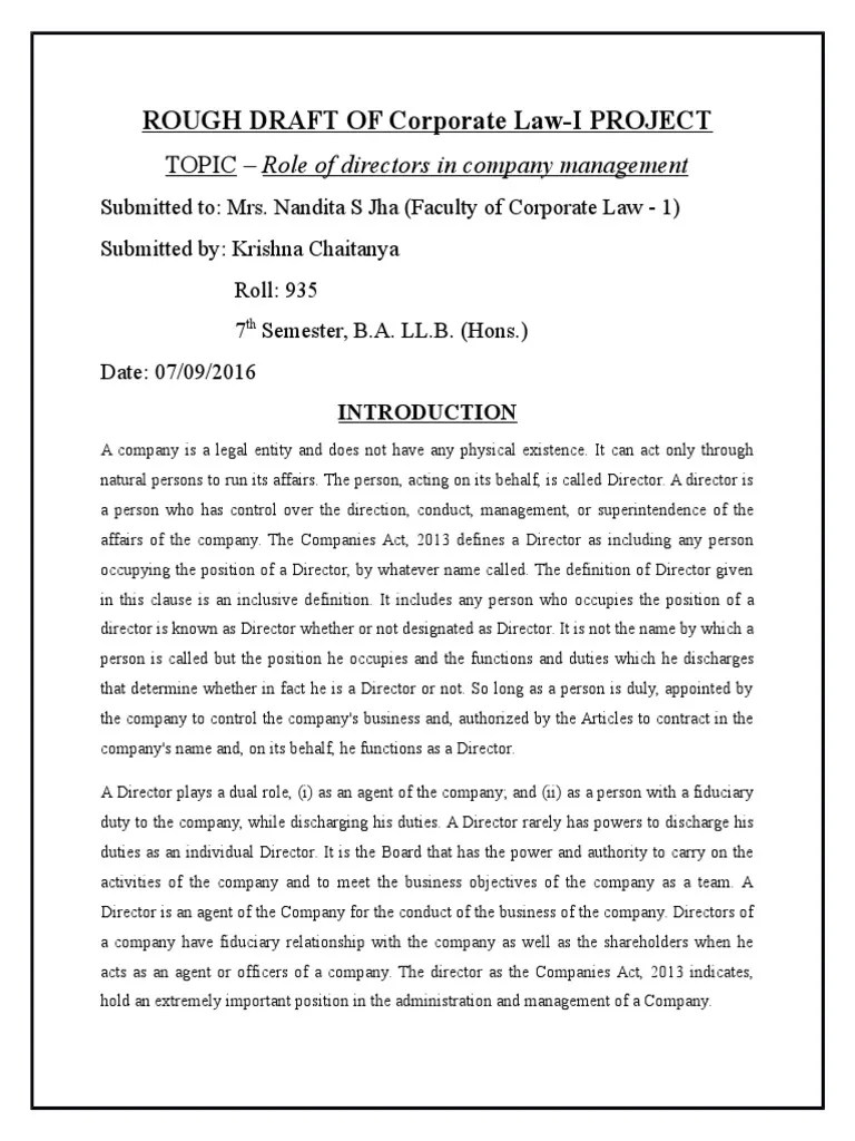 Rough Draft of Corporate Law Legal Personality Corporate Law