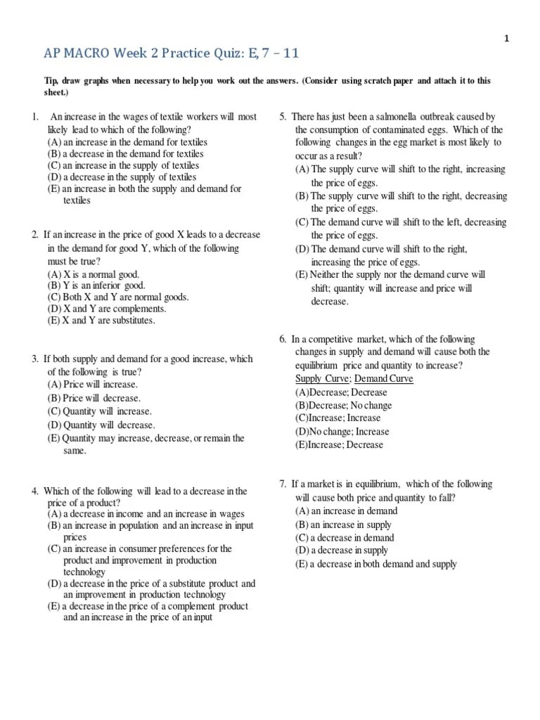 Week 2 Practice Quiz Supply And Demand Supply (Economics)