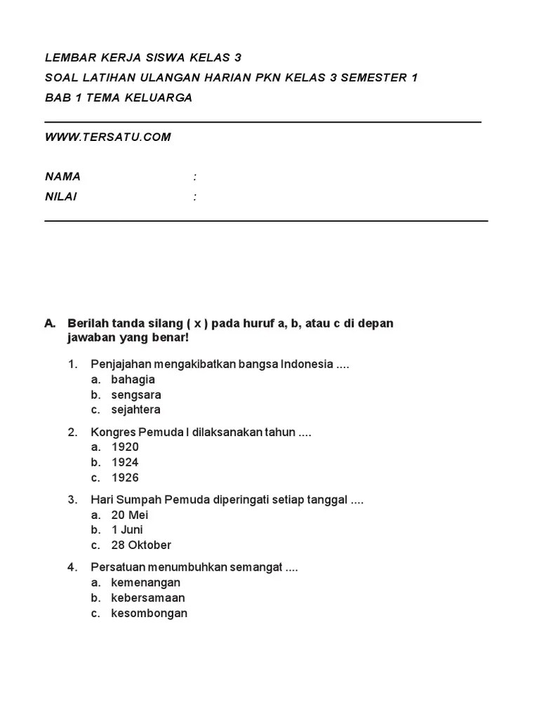 Soal PKN Kelas 3 Bab 1 | PDF