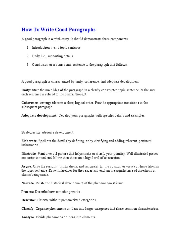 How To Write Good Paragraphs PDF Paragraph Essays