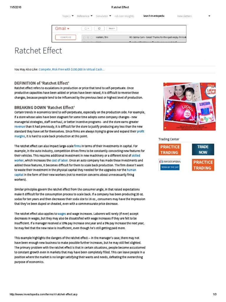 Ratchet Effect Labour Economics Investing