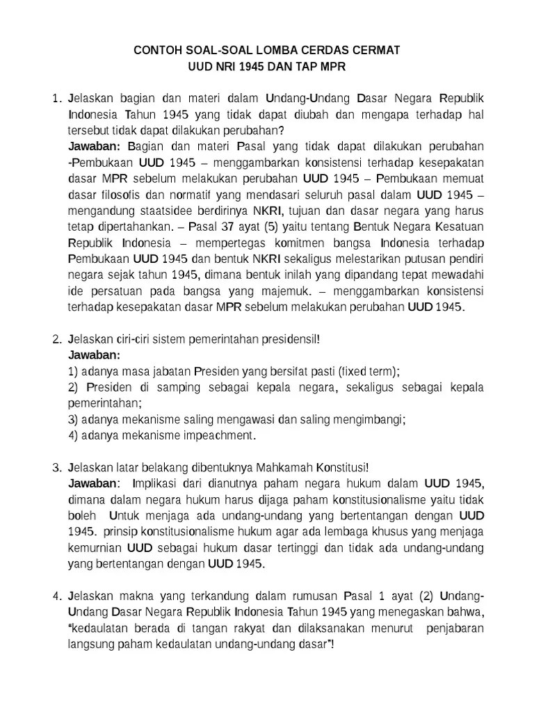 Contoh Soal Uud 1945
