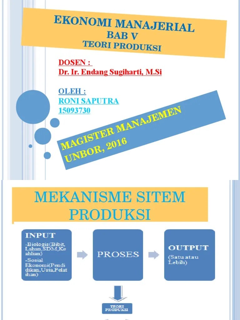 Tugas 6, Ekonomi Manajerial, Teori Produksi,Ppt,,