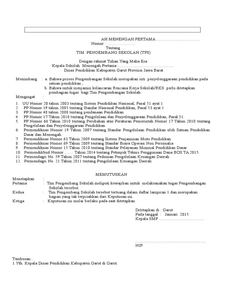 Contoh Sk Tim Pengembang Sekolah Smp 2020