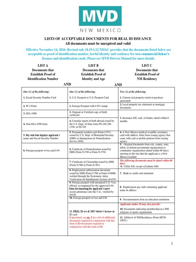 REAL ID Acceptable Docs 6 Permanent Residence (United States