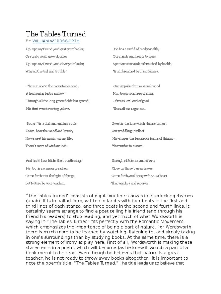 The Tables Turned Download Free PDF William Wordsworth British Poetry