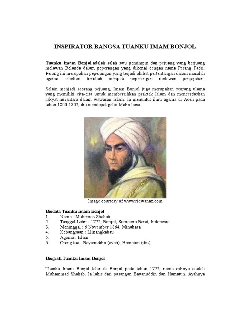 Inspirator Bangsa Tuanku Imam Bonjol | PDF