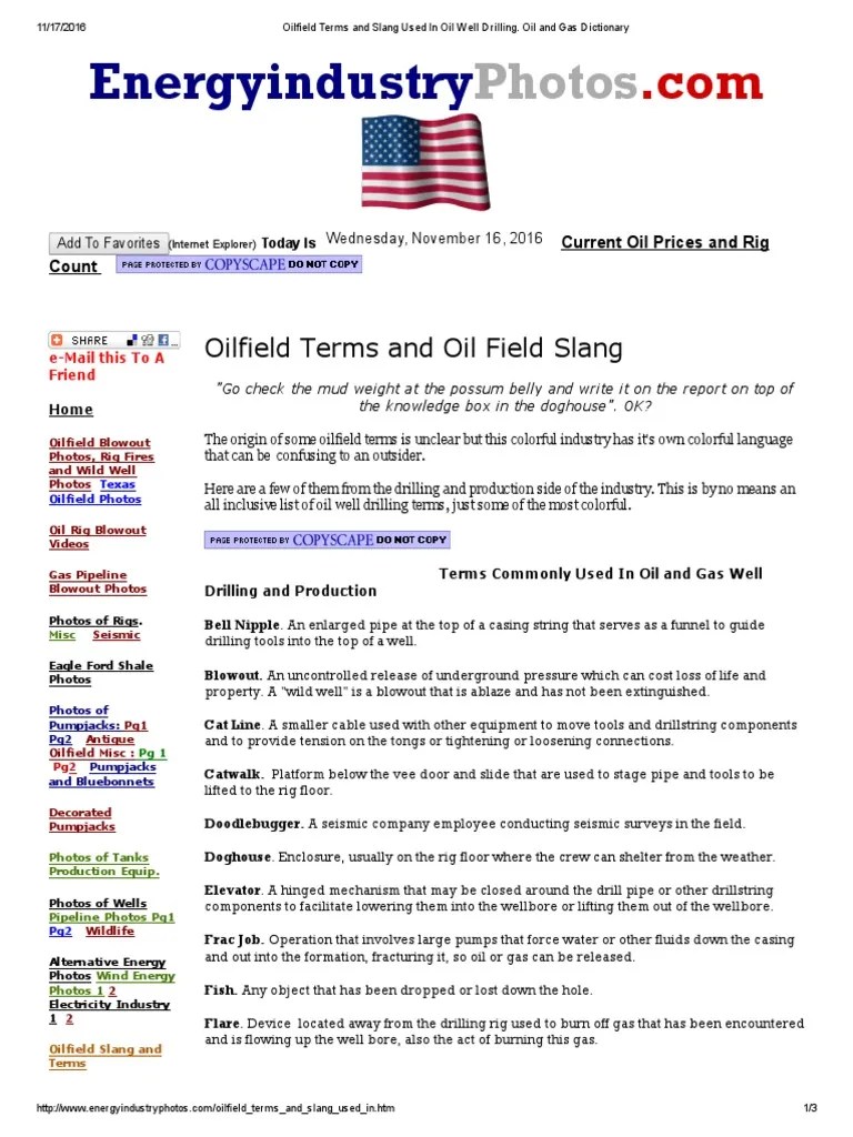 Oilfield Terms and Slang Used in Oil Well Drilling Oil Well