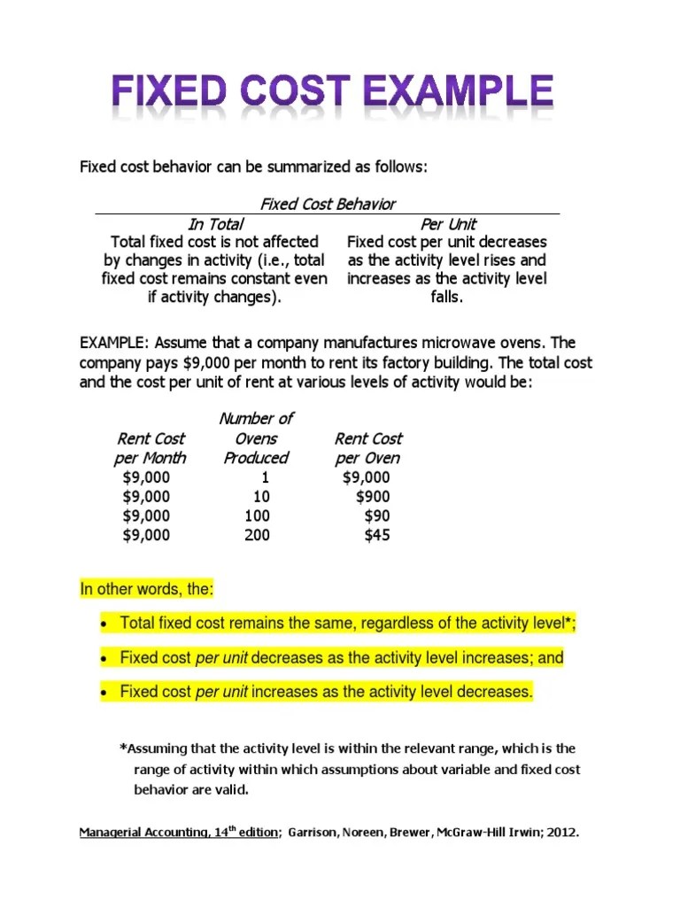 Fixed Cost Example PDF