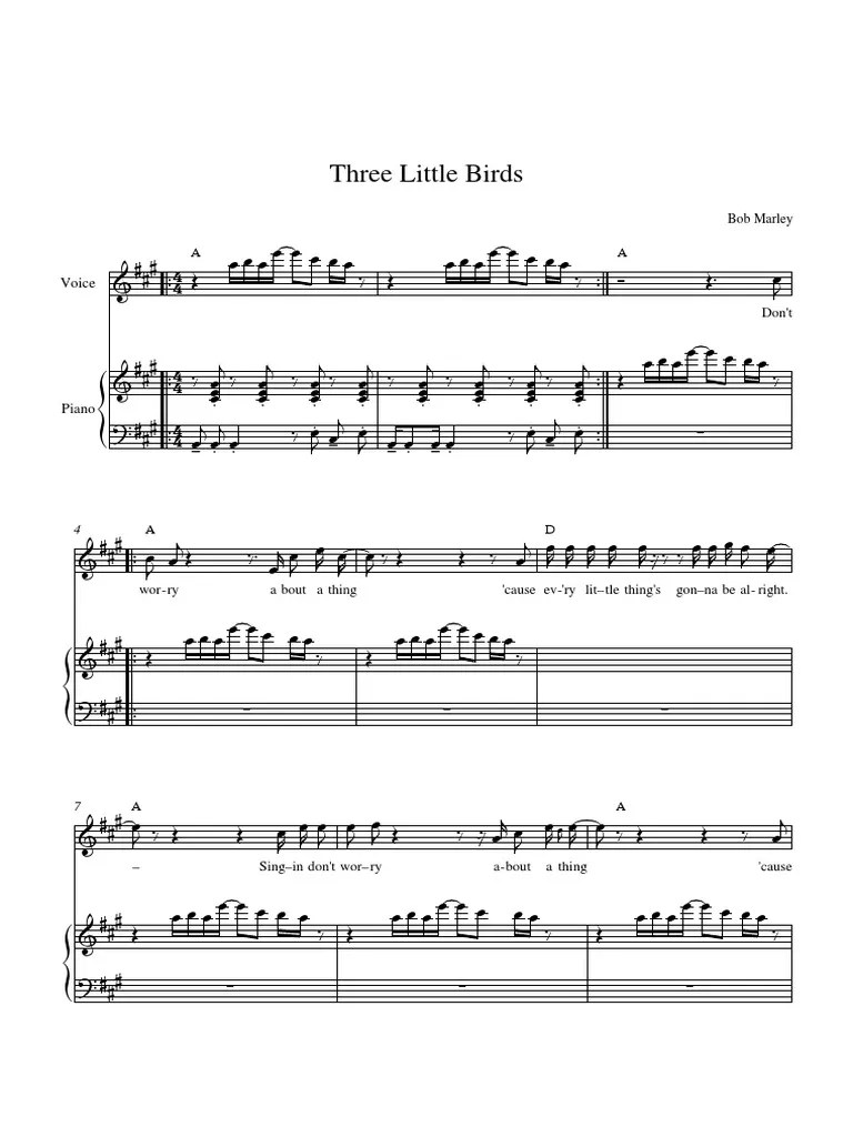 3 Little Birds (sheet music) Bob Marley