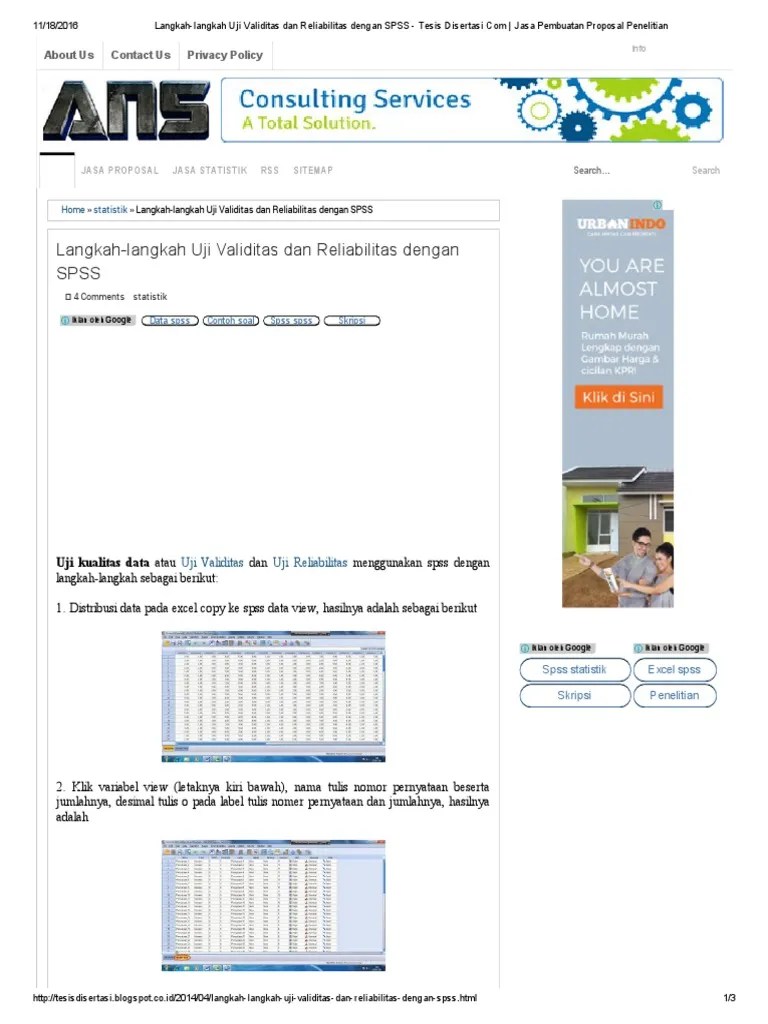 Langkahlangkah Uji Validitas dan Reliabilitas dengan SPSS