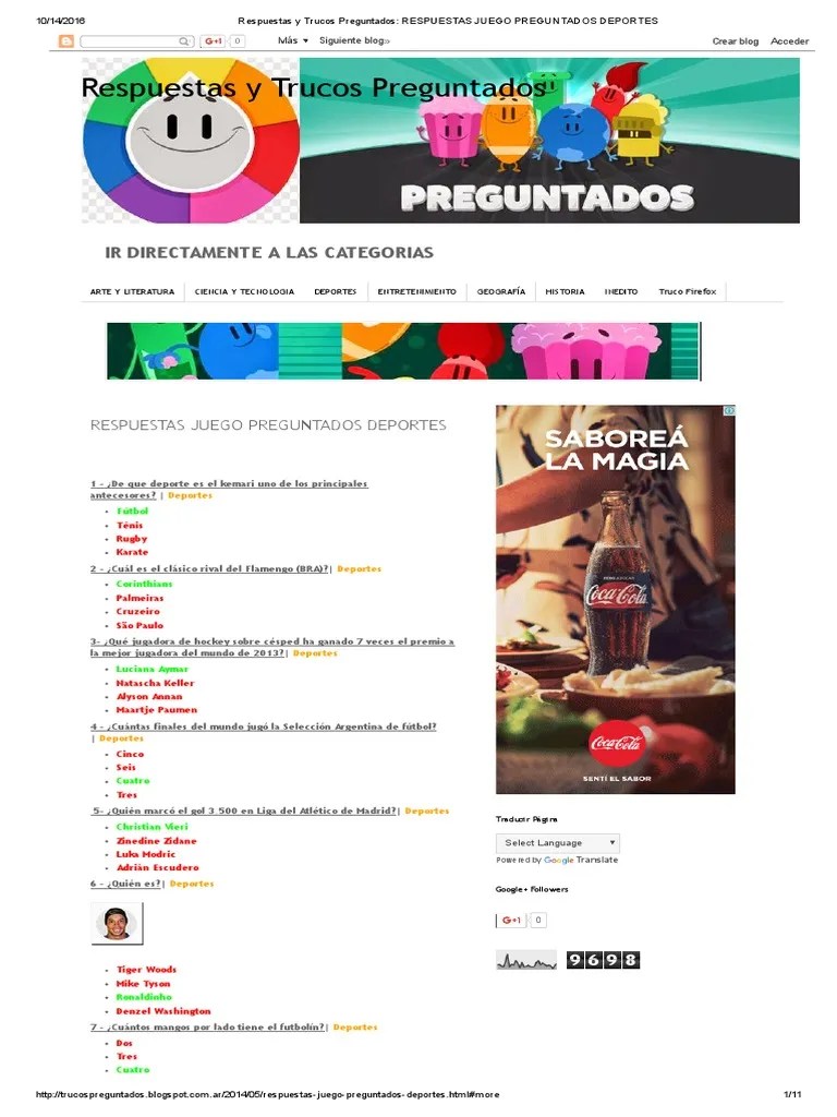 Respuestas y Trucos Preguntados_ RESPUESTAS JUEGO PREGUNTADOS DEPORTES