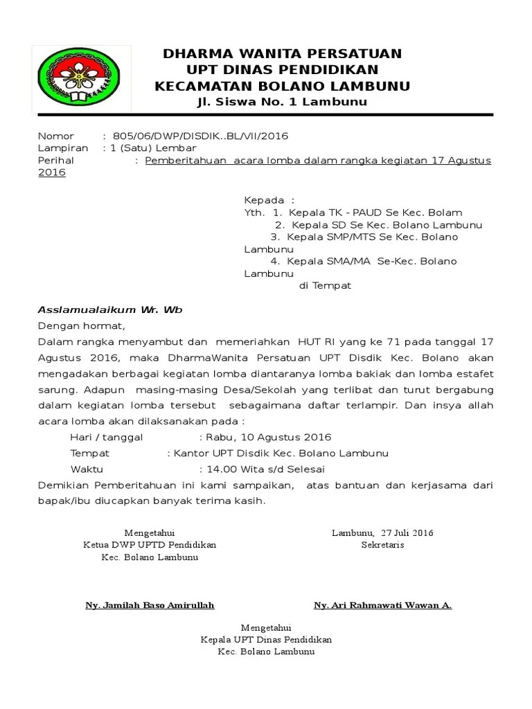 Surat Pemberitahuan 17 Agustus 2016 | Pdf