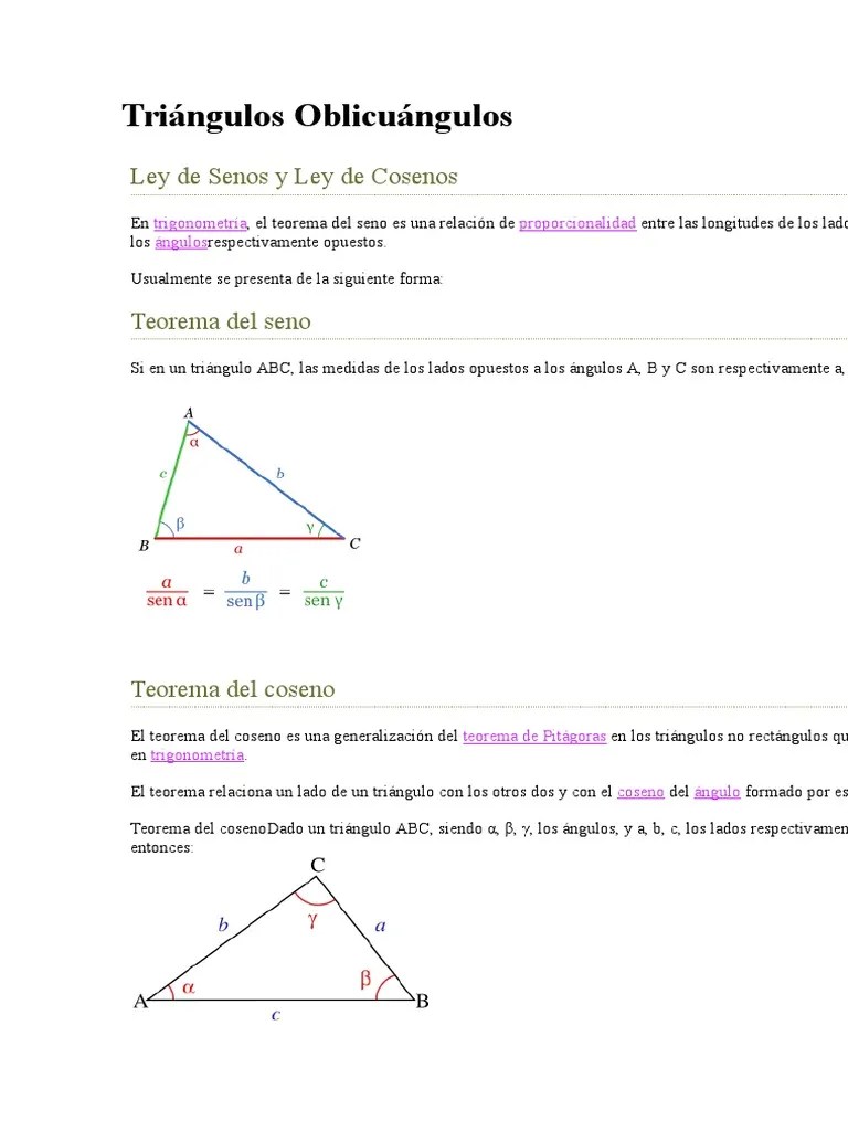Triangulos Oblicuangulos Ley De Senos Y Cosenos Ley