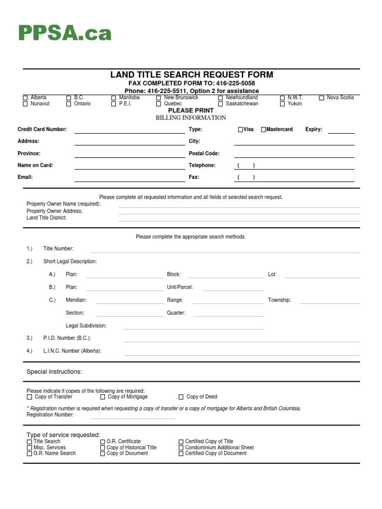 Land Title Search Form