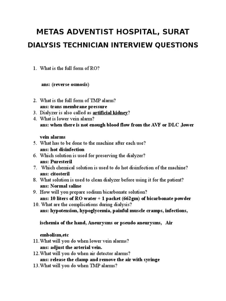 Dialysis Interview Questions PDF