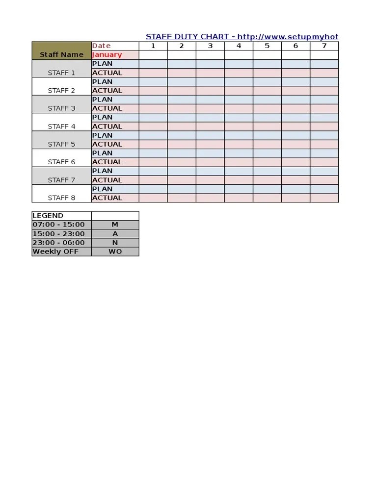 Hotel Duty Roster Sample