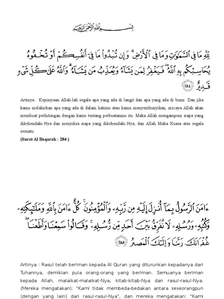 Surat Al Baqarah Ayat 284 Sampai 286 Beserta Artinya