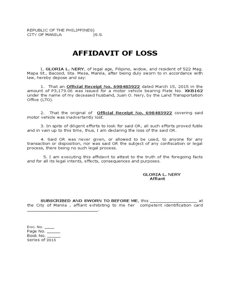 Affidavit of Loss