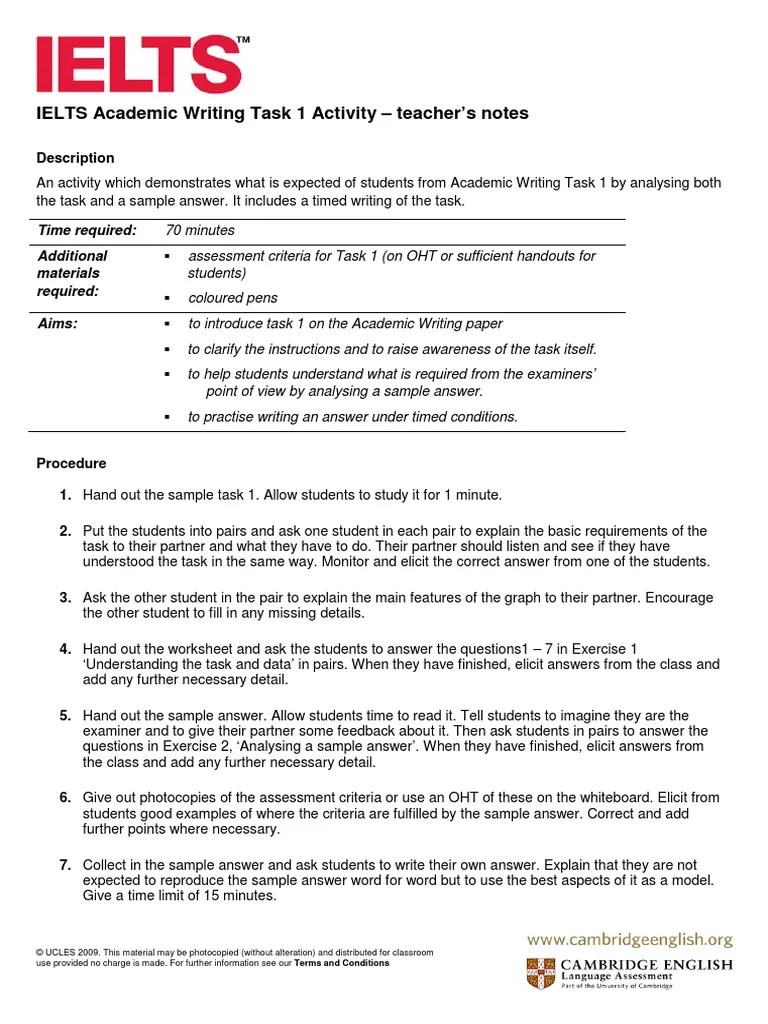 Ielts Academic Writing Task 1 Activity International English Language
