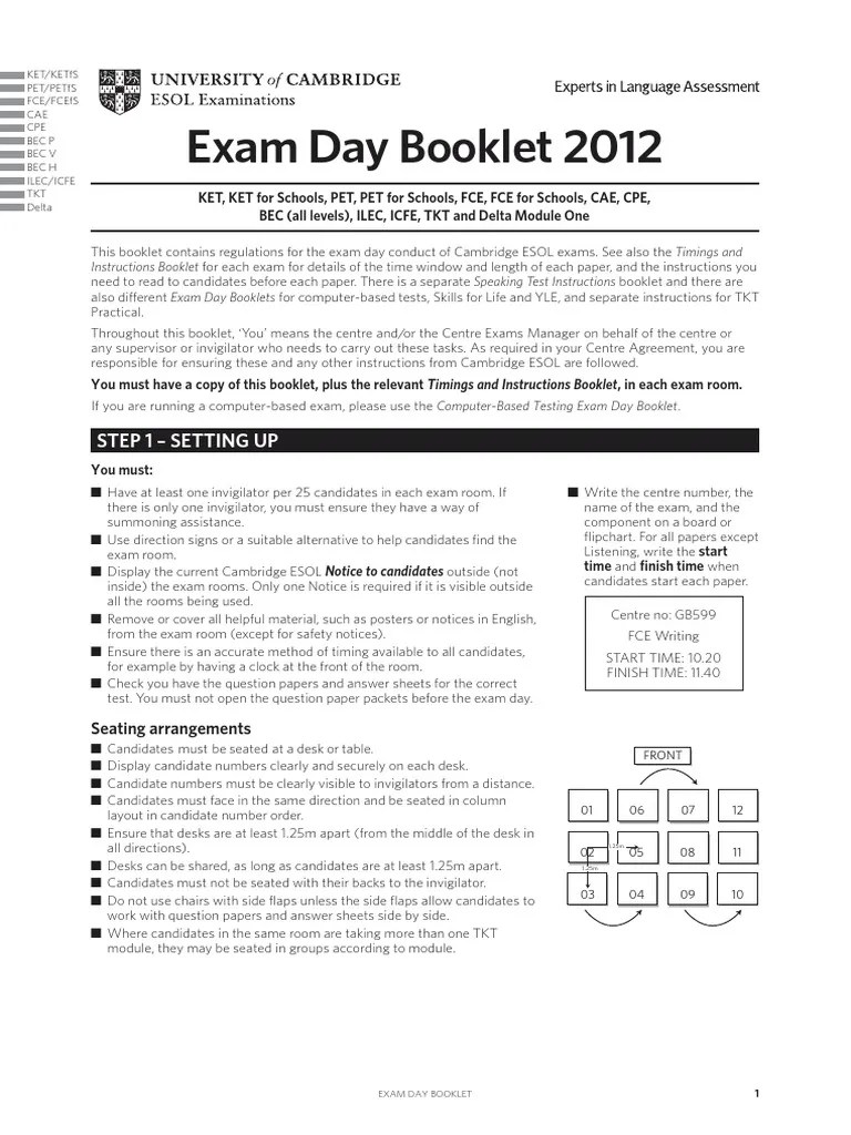 Exam Day Booklet 2012 Final[1] Test (Assessment) Personal Growth