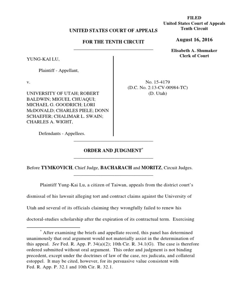 Lu v. University of Utah, 10th Cir. (2016) Parol Evidence Rule