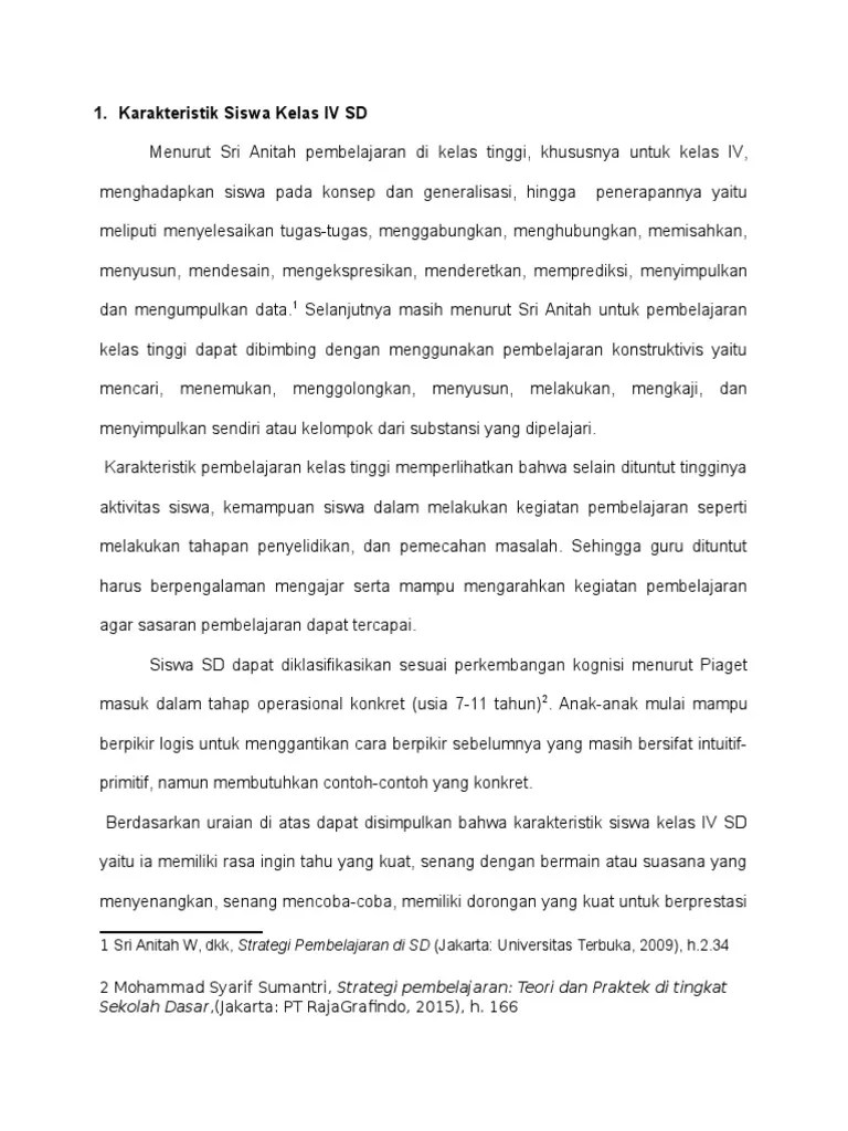 Karakteristik Siswa Kelas IV SD
