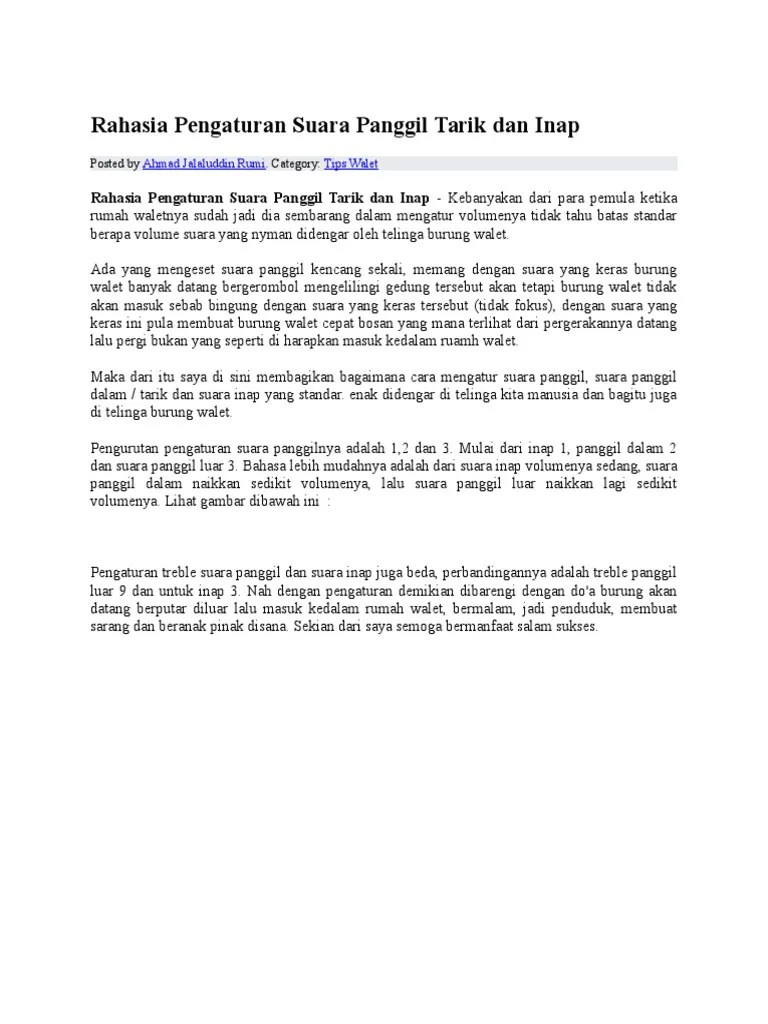 Rahasia Pengaturan Suara Panggil Tarik Dan Inap | PDF