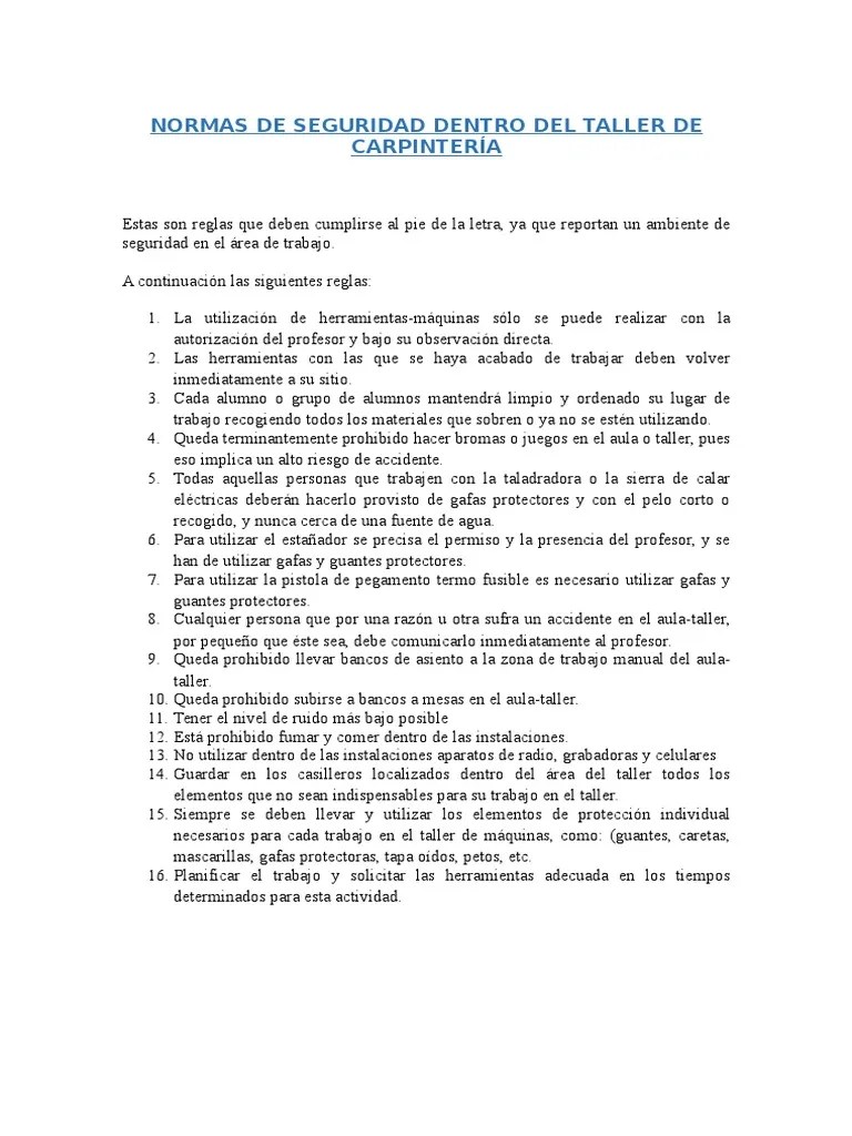 Normas de Seguridad Dentro Del Taller de Carpintería Guante