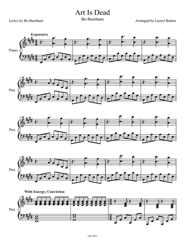 Art is Dead Bo Burnham Official Piano Music Sheet