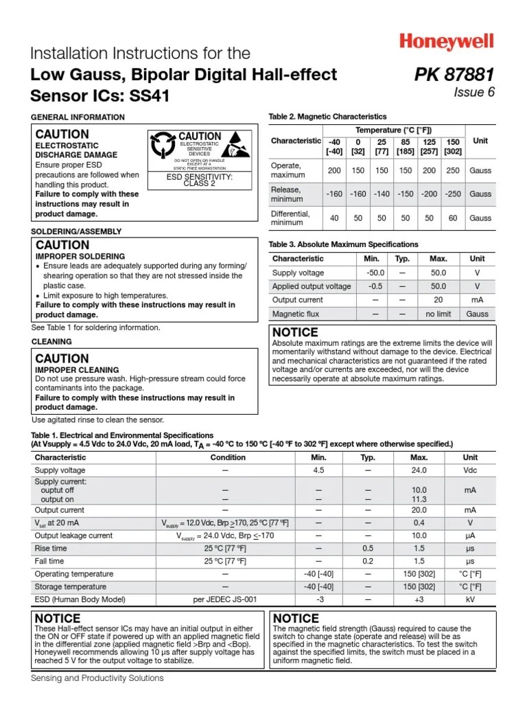 Honeywell Sensing Bipolar Digital Hall Effect Sensor Ic