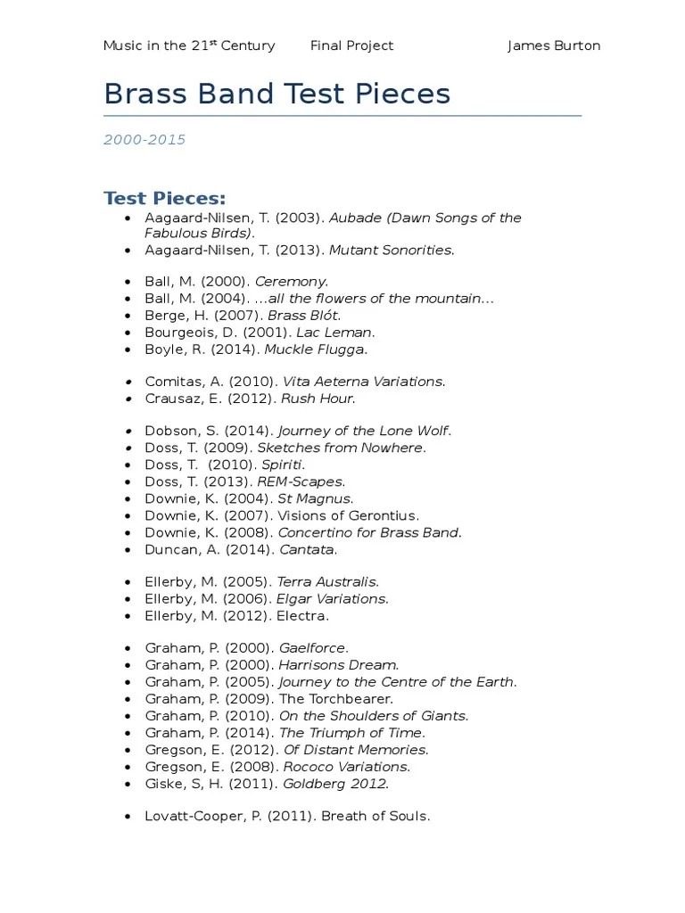 Brass Band Test Pieces List