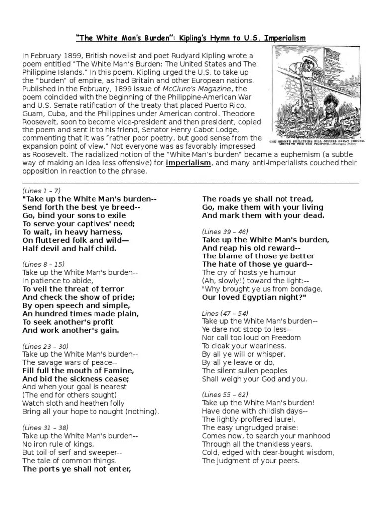 “The White Man’s Burden” Kipling’s Hymn to U.S. Imperialism Poetry