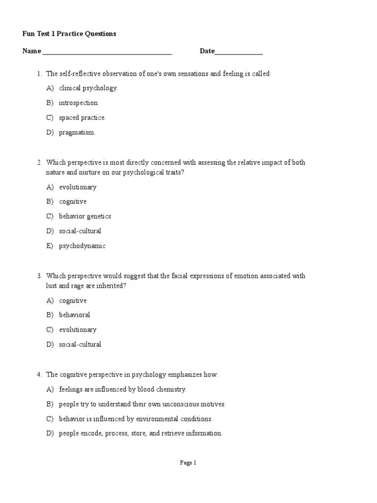 psychology test 1 practice questions Neurotransmitter Brain