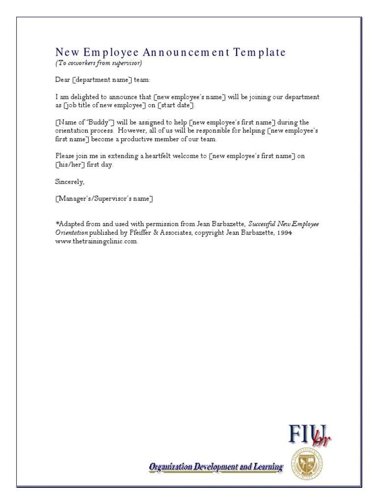 New Employee Announcement Template PDF