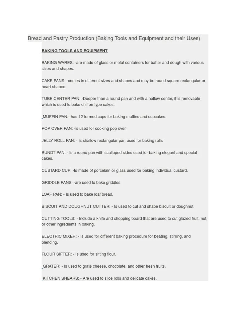 Bread and Pastry Tools and Equipments Baking Cakes