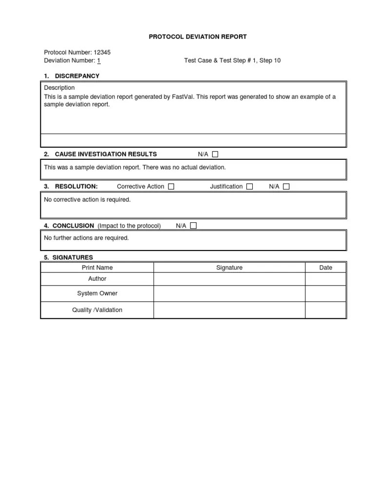 Deviation Report Template