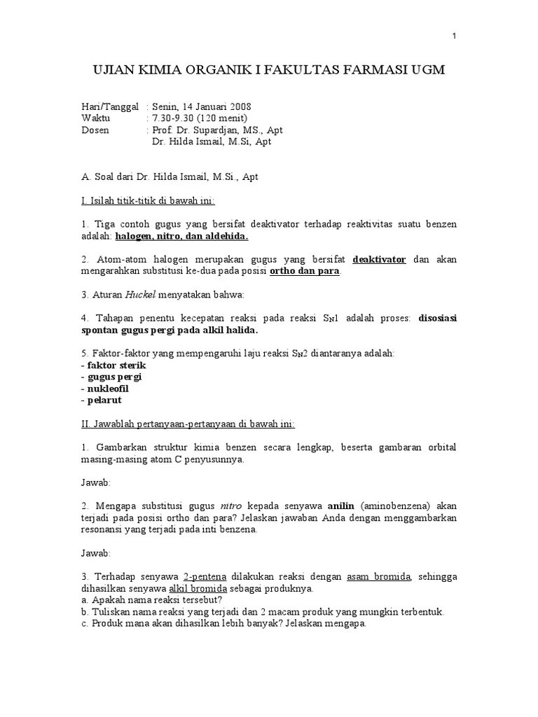 Ujian Kimia Organik I Fakultas Farmasi Ugm | PDF
