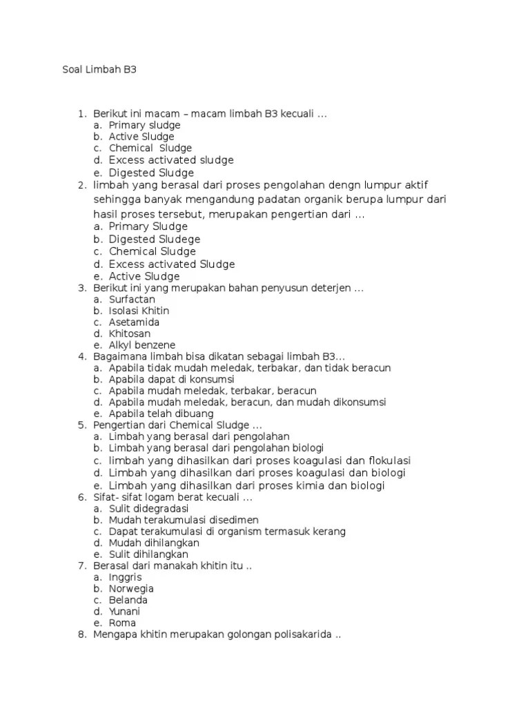 Contoh Soal Essay Tentang Limbah B3 Beserta Jawabannya