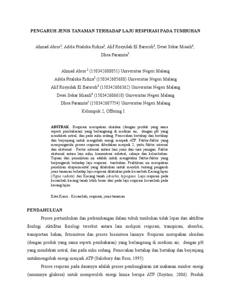 Laporan Respirasi Pada Kecambah Kacang Hijau Dan Kacang Tanah