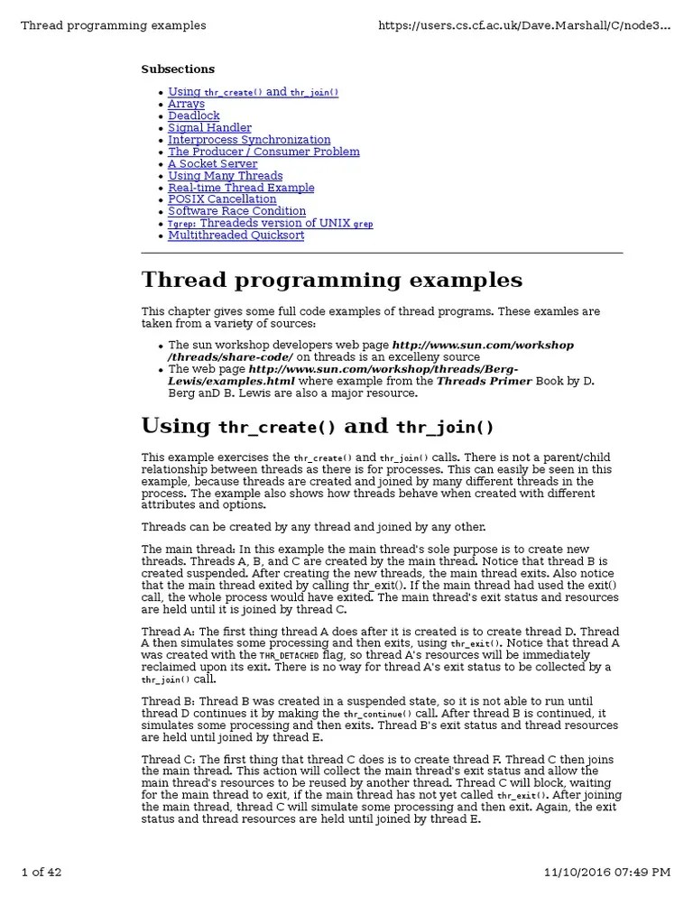 Thread Programming Examples PDF Thread Real Time