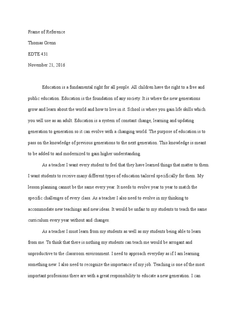 frame of reference Teachers Classroom