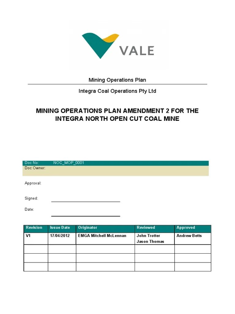 Integra Open Cut Mining Operations Plan Amendment 2