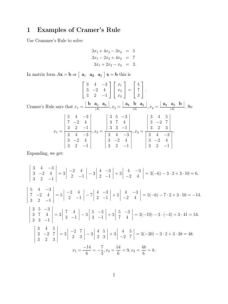 cramer's rule.pdf System Of Linear Equations Matrix Theory
