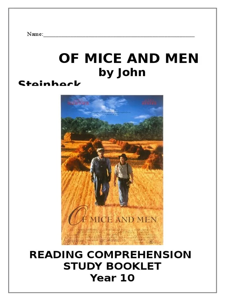 Of Mice and Men Reading Comprhension Booklet 2016 PDF Reading