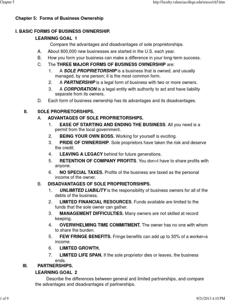 Forms of Business Ownership Franchising Limited Liability Company