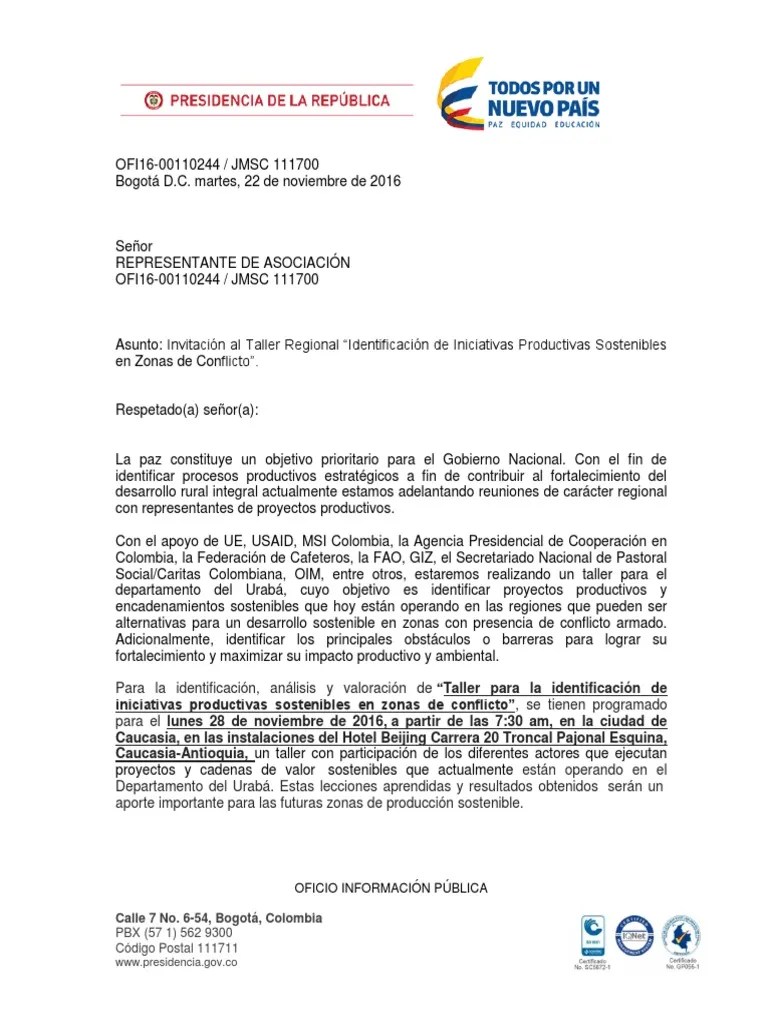 Carta de Invitación Taller Caucasia
